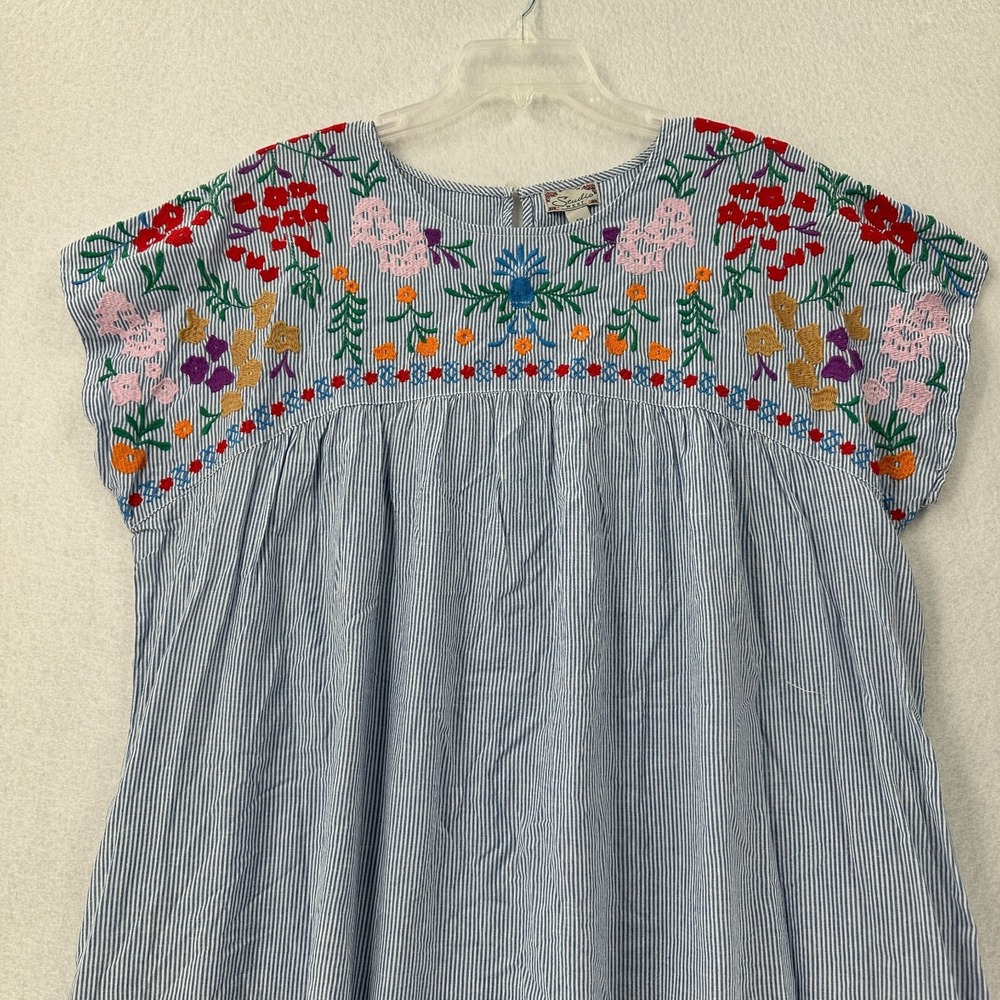 Studio West Striped Mini Dress Womens 2X With Floral Embroidery Accent Pockets - Picture 3 of 9